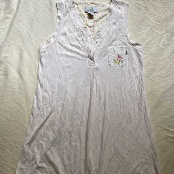 Vintage Karen Neuburger Embroidered Pink Striped Floral Nightgown Size Small - Picture 1 of 5